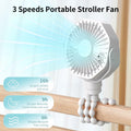 Lerat Portable Stroller Fan Flexible Tripod 3 Speeds Rechargeable White by Deal US