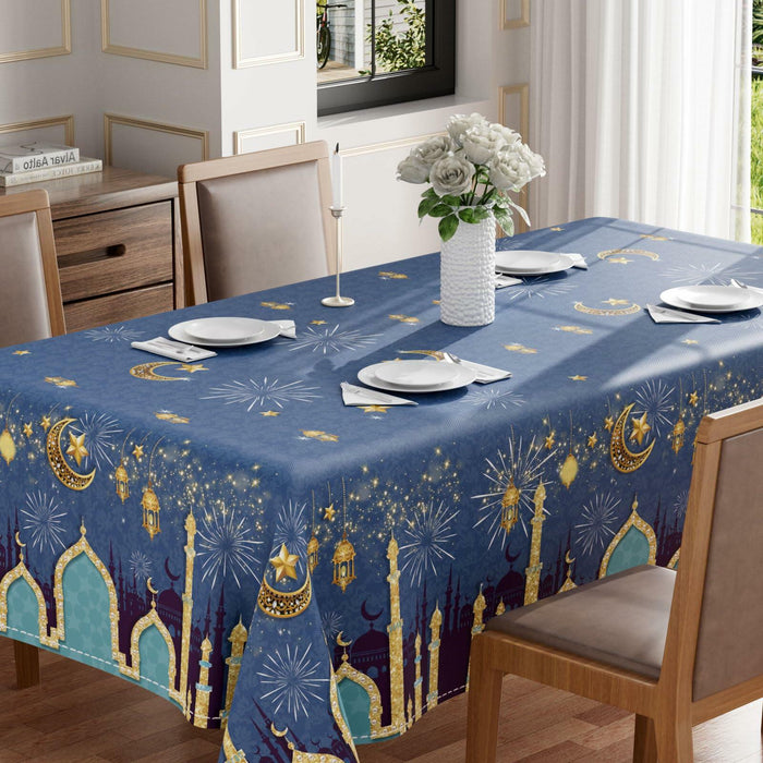 BOTB Eid Al-Fitr Ramadan Tablecloth Green Castle Lantern 60x84 Inch by Deal US