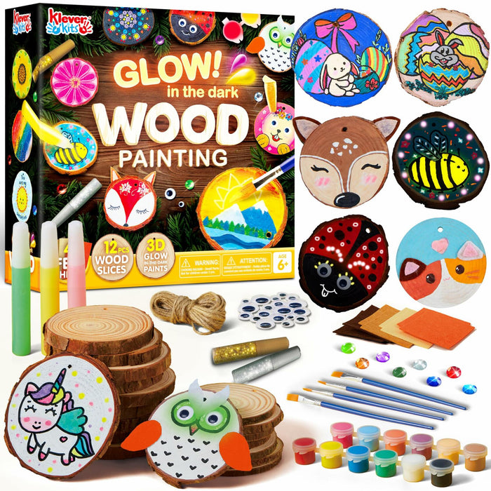 Klever Kits Wooden Glow in The Dark Painting Craft Kit for Kids Ages 6-12 by Deal US