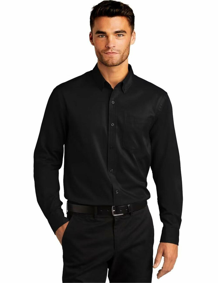 Wangyue Black Long Sleeve Casual Button-Down Shirt with Pockets Size 3XL by Deal US