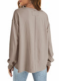 SENSERISE Womens Crewneck Sweatshirt Long Sleeve Pockets Khaki Size L by Deal US