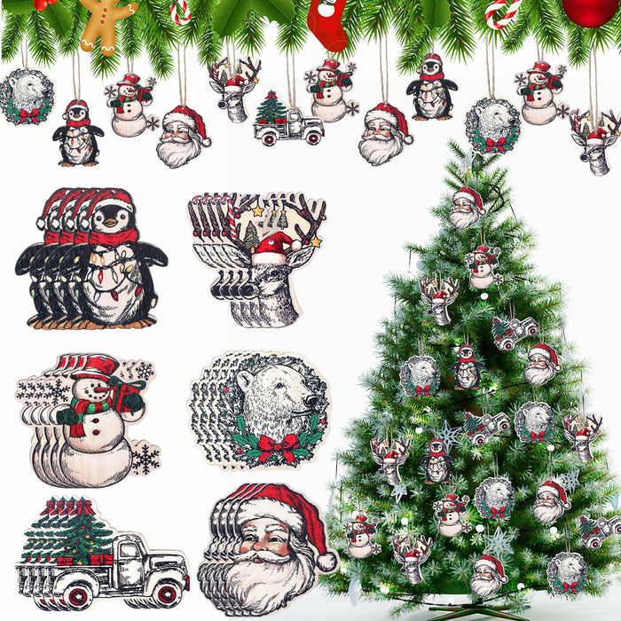 Syhood Vintage Wooden Christmas Ornaments 24 Pcs Snowman Santa Elk Bear by Deal US