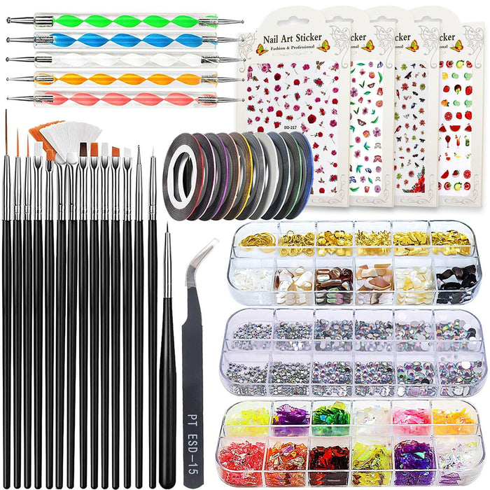JOYJULY Nail Art Brushes Kit with Rhinestones Stickers Glitters Multi by Deal US
