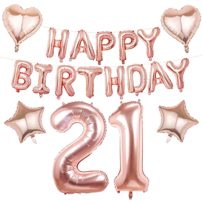 Rose Gold Happy Birthday Balloons Banner 16 Inch Mylar Foil 21st Party by Deal US