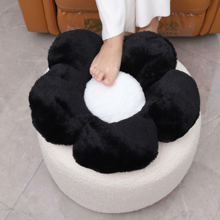 Flower Pouf Ottoman Full Foam 18x15 Inch Ivory Black Floor Pouf by Deal US