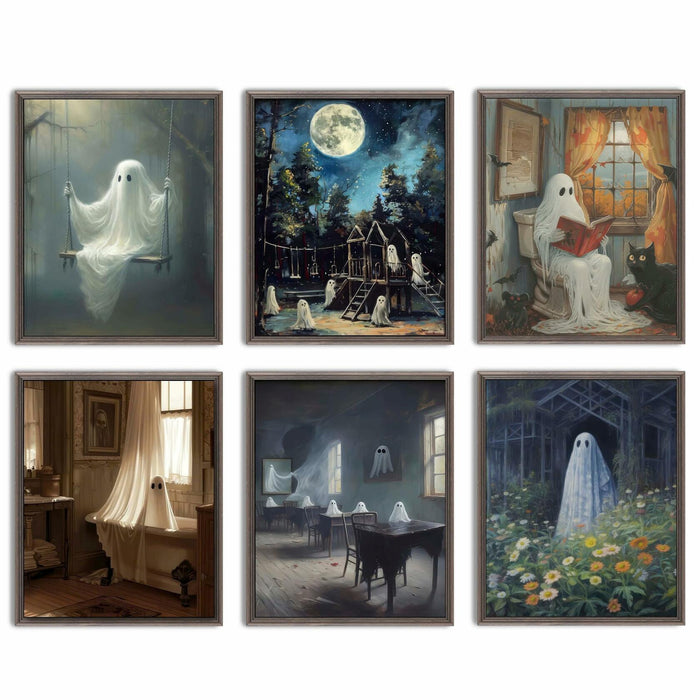 HD WOOD CRAFT Halloween Ghost Wall Art Prints Vintage Posters Unframed by Deal US