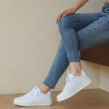 JABASIC Women Genuine Leather Platform Sneakers Lace-Up White/Fuchsia Size 7 by Deal US