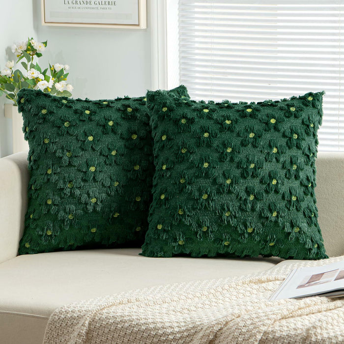 EMEMA Decorative Throw Pillow Covers 18x18 Inch Set of 2 Green Plush Soft by Deal US