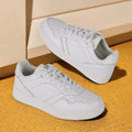 JABASIC Women Genuine Leather Platform Sneakers Lace-Up White/Fuchsia Size 7 by Deal US