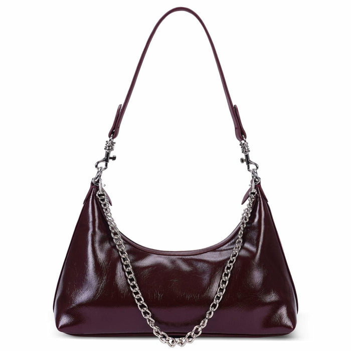 JQWSVE Crescent Shoulder Bag Women Glossy Leather Crossbody Black by Deal US