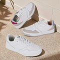 JABASIC Women Genuine Leather Platform Sneakers Lace-Up White/Fuchsia Size 7 by Deal US