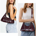 JQWSVE Crescent Shoulder Bag Women Glossy Leather Crossbody Black by Deal US