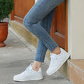 JABASIC Women Genuine Leather Platform Sneakers Lace-Up White/Fuchsia Size 7 by Deal US