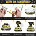 3 Tier Black Gold Graduation Cap Cake Party Decor Gifts Class of 2025 by Deal US