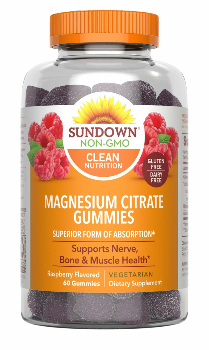BestBy06/25 Sundown Magnesium Citrate Gummies Raspberry Flavor 60 Count by Deal US