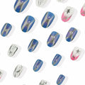 Summer Press On Nails Medium Almond Nude Pink Silver Star Rhinestones 24 Pc by Deal US