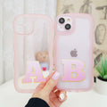 Hasoncase iPhone 13 Case Personalized Initials Curly Wave TPU Clear Pink 6.1" by Deal US