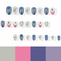 Summer Press On Nails Medium Almond Nude Pink Silver Star Rhinestones 24 Pc by Deal US