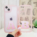 Hasoncase iPhone 13 Case Personalized Initials Curly Wave TPU Clear Pink 6.1" by Deal US
