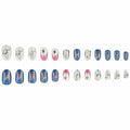 Summer Press On Nails Medium Almond Nude Pink Silver Star Rhinestones 24 Pc by Deal US