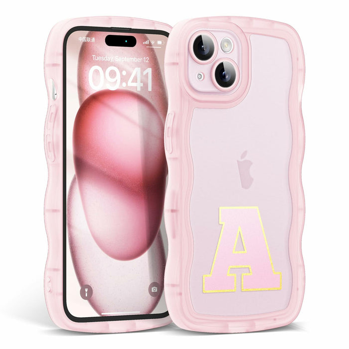 Hasoncase iPhone 13 Case Personalized Initials Curly Wave TPU Clear Pink 6.1" by Deal US
