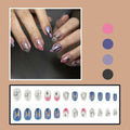 Summer Press On Nails Medium Almond Nude Pink Silver Star Rhinestones 24 Pc by Deal US
