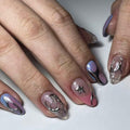 Summer Press On Nails Medium Almond Nude Pink Silver Star Rhinestones 24 Pc by Deal US