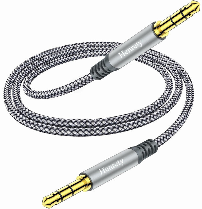Henrety 3.5mm Nylon Braided Aux Cable 6.5ft Male to Male Gray by Deal US