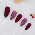 Yersunsy 24Pcs Almond Long Press On Nails Glitter Bling Wine Red by Deal US
