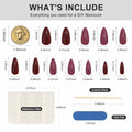 Yersunsy 24Pcs Almond Long Press On Nails Glitter Bling Wine Red by Deal US