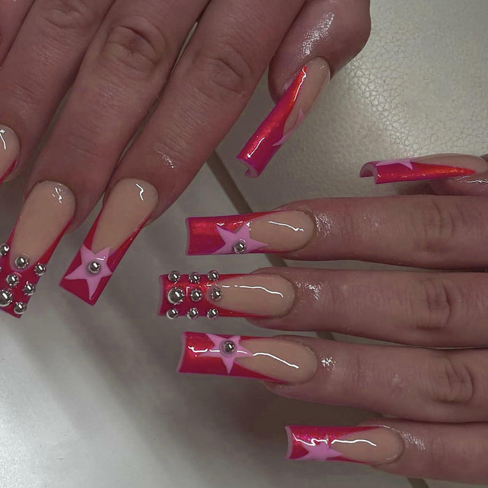 RIICFDD Fall Press On Nails Long Square Haze Blue 24 Pcs by Deal US