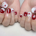 24 Pcs Christmas Press On Nails Short Square Red Acrylic False Nails by Deal US