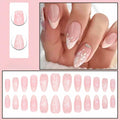 RUOKEXIN Pink Press On Nails Medium Almond French White Tip Glitter Leaves by Deal US
