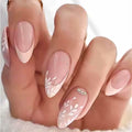 RUOKEXIN Pink Press On Nails Medium Almond French White Tip Glitter Leaves by Deal US