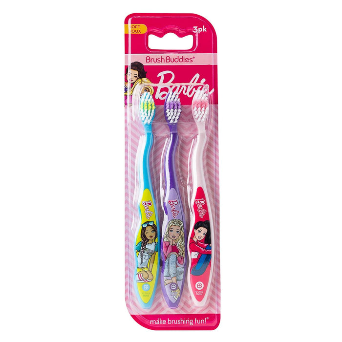Brush Buddies Barbie Kids Toothbrush 3 Pack Soft Bristle Multi-Colored by Deal US