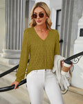 Timeson Women's Lace Knit V Neck Long Sleeve Shirt Green Size XL by Deal US