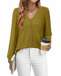 Timeson Women's Lace Knit V Neck Long Sleeve Shirt Green Size XL by Deal US