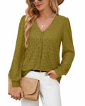 Timeson Women's Lace Knit V Neck Long Sleeve Shirt Green Size XL by Deal US