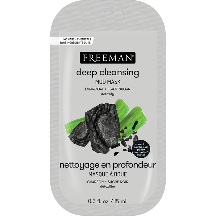 FREEMAN Charcoal & Black Sugar Mud Mask Detoxifying Facial Treatment 0.5oz by Deal US