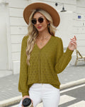 Timeson Women's Lace Knit V Neck Long Sleeve Shirt Green Size XL by Deal US