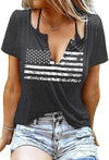 Womens Patriotic V Neck American Flag T Shirt Dark Gray Size L
