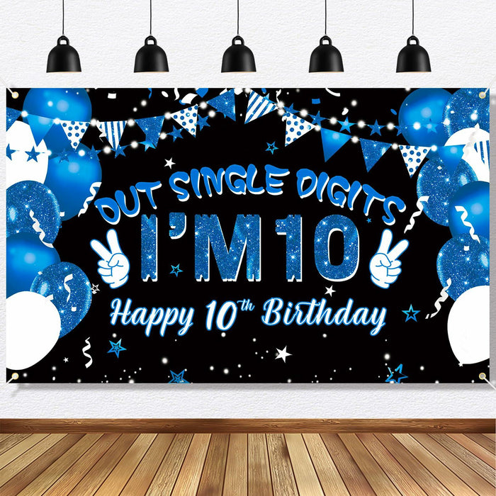 Ushinemi 10th Birthday Banner Boys Party Supplies 6x3.6ft Double Digits by Deal US