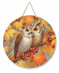 Amoxx Wooden Door Sign Owl Fall Wreath 10in Amber Orange Maple Leaves by Deal US