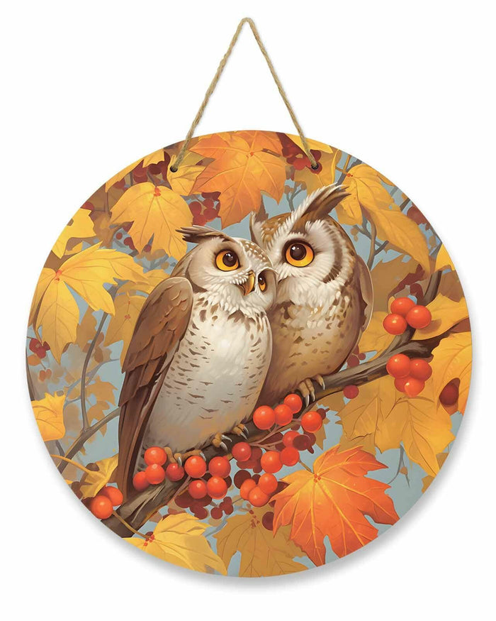 Amoxx Wooden Door Sign Owl Fall Wreath 10in Amber Orange Maple Leaves by Deal US