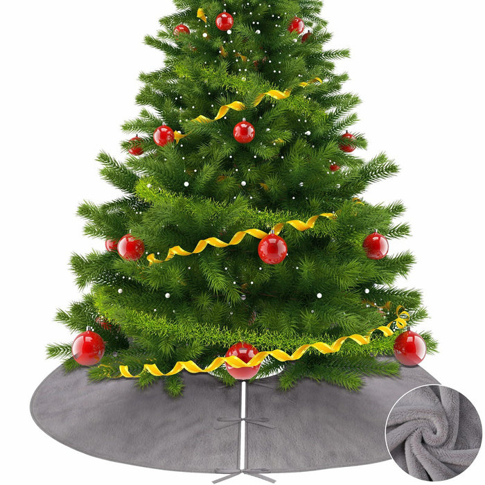 HyDren Velvet Cozy Christmas Tree Skirt Grey Brown Faux Fur 30 Inch by Deal US