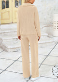 PRETTYGARDEN Womens Winter 2 Piece Sweater Set Quarter Zip Pants Beige Size XXL by Deal US