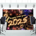 New Year 2025 Backdrop 10x8ft Champagne Clock Firework Photo Booth by Deal US