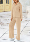PRETTYGARDEN Womens Winter 2 Piece Sweater Set Quarter Zip Pants Beige Size XXL by Deal US