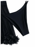 OYOANGLE Women's 3-Piece Halter Triangle Bikini Swimsuit Mesh Skirt Black M by Deal US