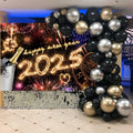 New Year 2025 Backdrop 10x8ft Champagne Clock Firework Photo Booth by Deal US